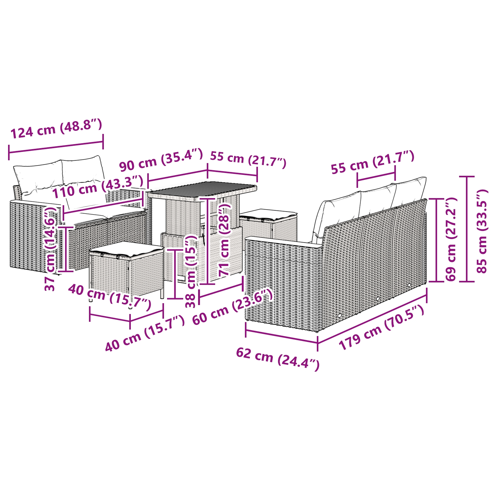 3362992 12 Set de canapele pentru grădină cu pernă 8 pcs Bej Rattan poli Set de canapele pentru grădină cu pernă 8 pcs Bej Rattan poli - imagine 12