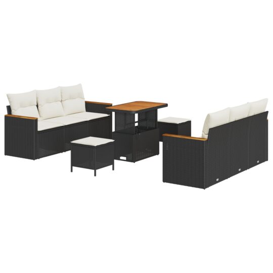Alternative view of Set de canapele pentru grădină cu pernă 9 pcs Negru Rattan poli