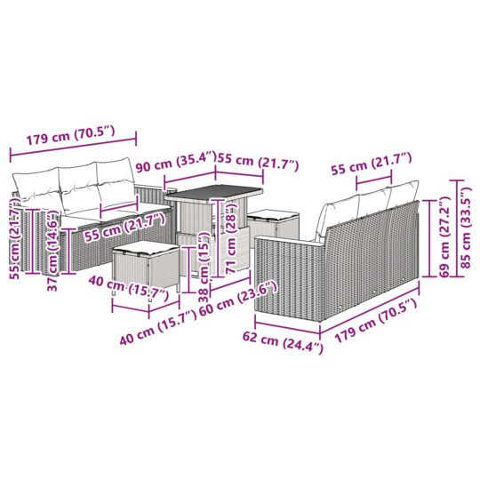 3363002 12 Set de canapele pentru grădină cu pernă 9 pcs Bej Rattan poli 3363002 12