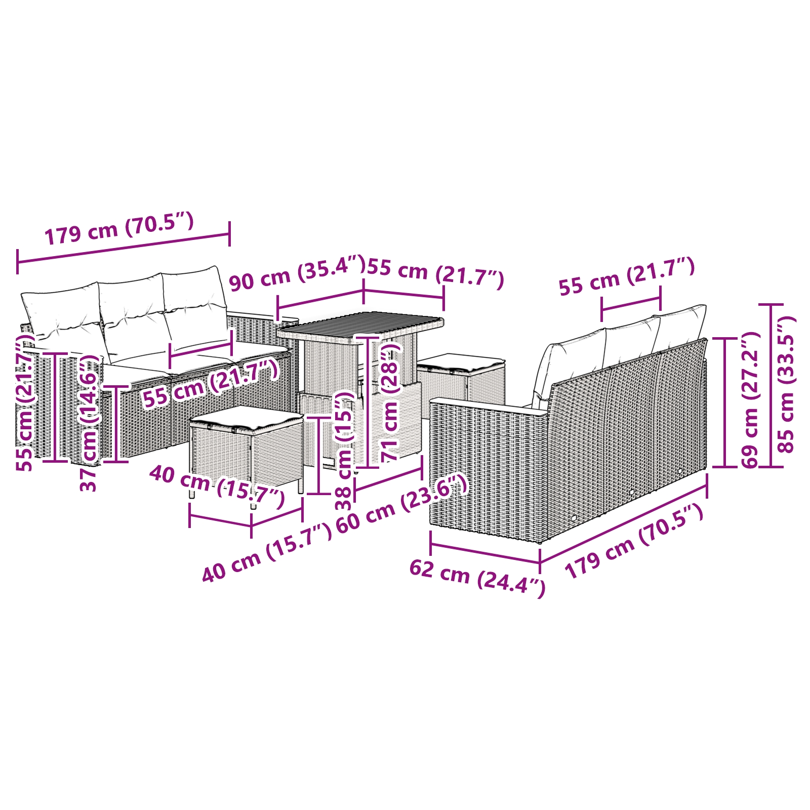 3363002 12 Set de canapele pentru grădină cu pernă 9 pcs Bej Rattan poli Set de canapele pentru grădină cu pernă 9 pcs Bej Rattan poli - imagine 12