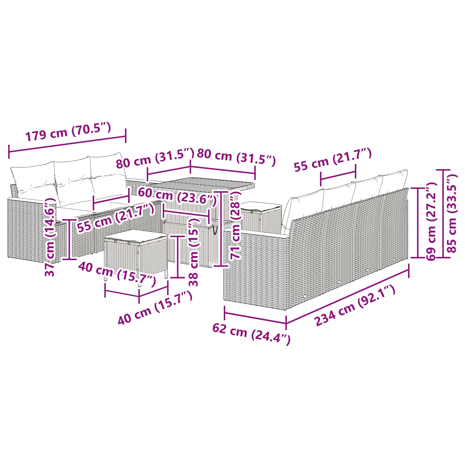 3363006 12 Set de canapele pentru grădină cu pernă 10 pcs Bej Rattan poli Set de canapele pentru grădină cu pernă 10 pcs Bej Rattan poli - imagine 12