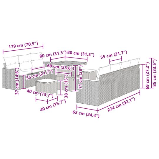 3363007 12 Set de canapele pentru grădină cu pernă 10 pcs Bej Rattan poli 3363007 12