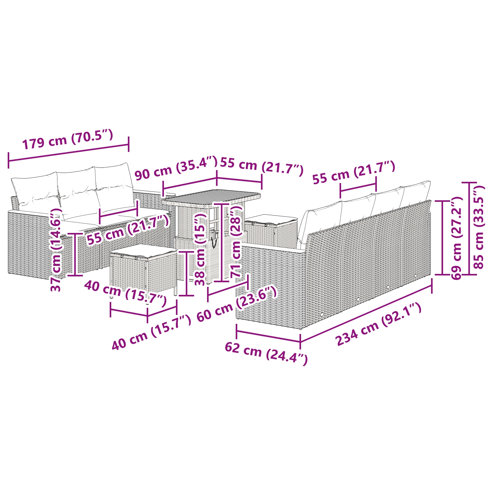 3363010 12 Set de canapele pentru grădină 10 pcs Negru Rattan poli Set de canapele pentru grădină 10 pcs Negru Rattan poli - imagine 12