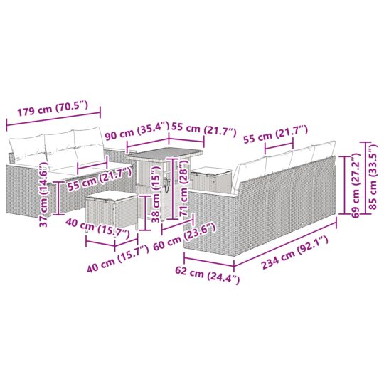 3363011 12 Set de canapele pentru grădină cu pernă 10 pcs Bej Rattan poli 3363011 12