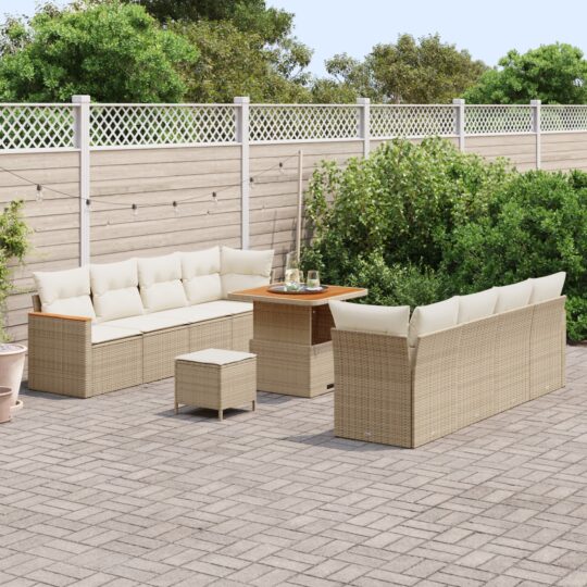 3363016 3 Set de canapele pentru grădină cu pernă 11 pcs Bej Rattan poli 3363016 3