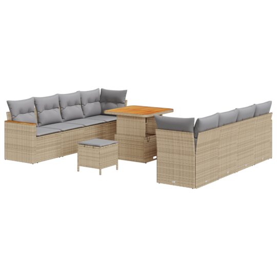 3363017 2 Set de canapele pentru grădină cu pernă 11 pcs Bej Rattan poli 3363017 2