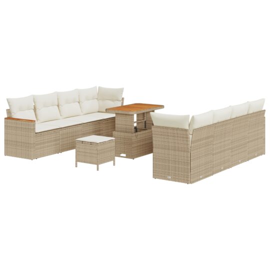 3363021 2 Set de canapele pentru grădină cu pernă 11 pcs Bej Rattan poli 3363021 2