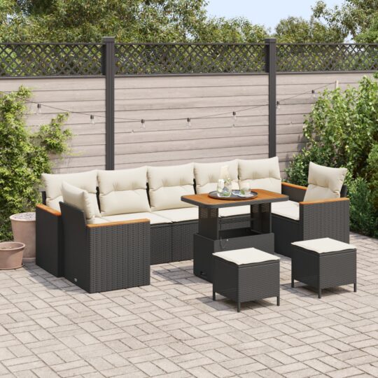 Set de canapele pentru grădină 10 pcs Negru Rattan poli