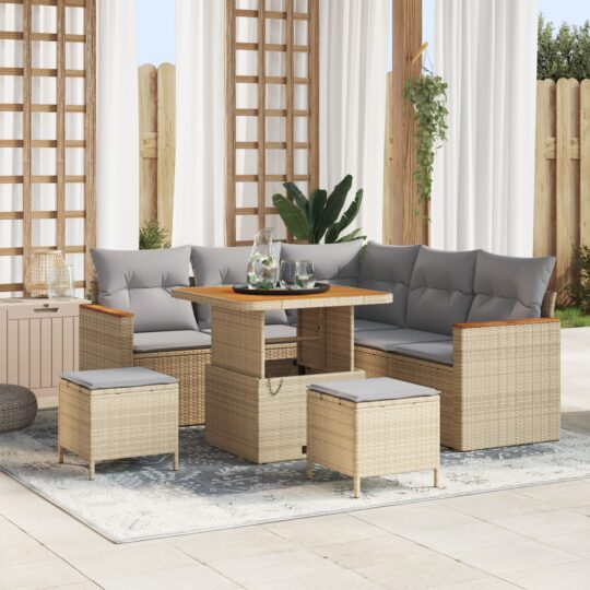 Set de canapele pentru grădină cu pernă 8 pcs Bej Rattan poli