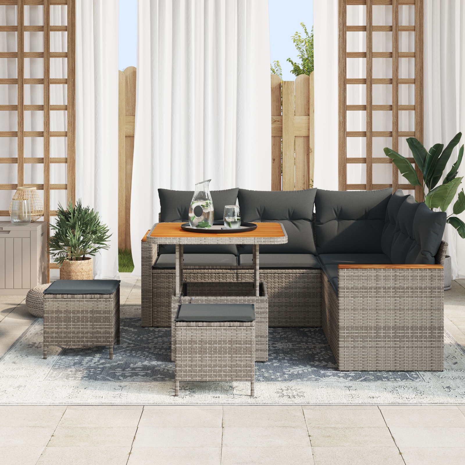 3363043 3 Set de canapele pentru grădină cu pernă 8 pcs Gri Rattan poli Set de canapele pentru grădină cu pernă 8 pcs Gri Rattan poli - imagine 3