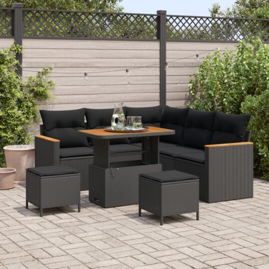 Set de canapele pentru grădină cu pernă 8 pcs Negru Rattan poli