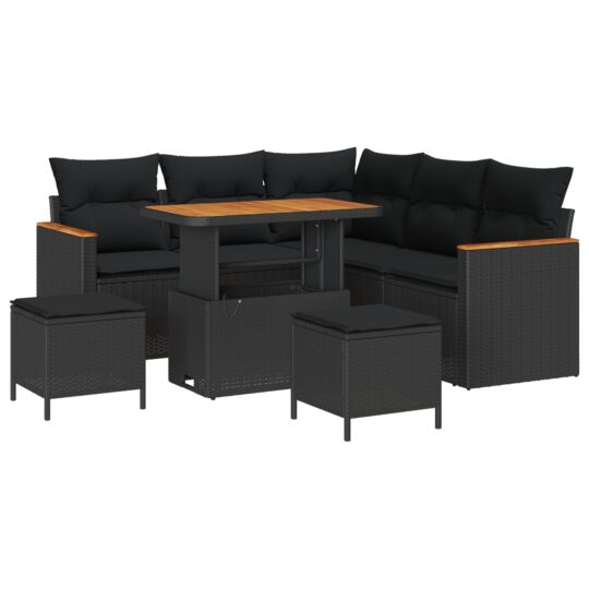 Alternative view of Set de canapele pentru grădină cu pernă 8 pcs Negru Rattan poli
