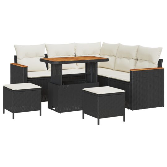 Alternative view of Set de canapele pentru grădină cu pernă 8 pcs Negru Rattan poli