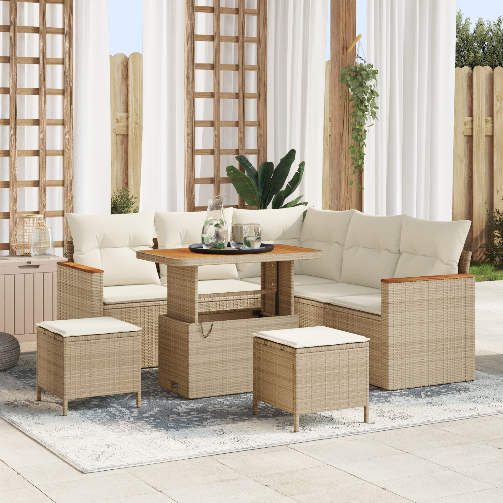 3363046 1 Set de canapele pentru grădină cu pernă 8 pcs Bej Rattan poli Set de canapele pentru grădină cu pernă 8 pcs Bej Rattan poli