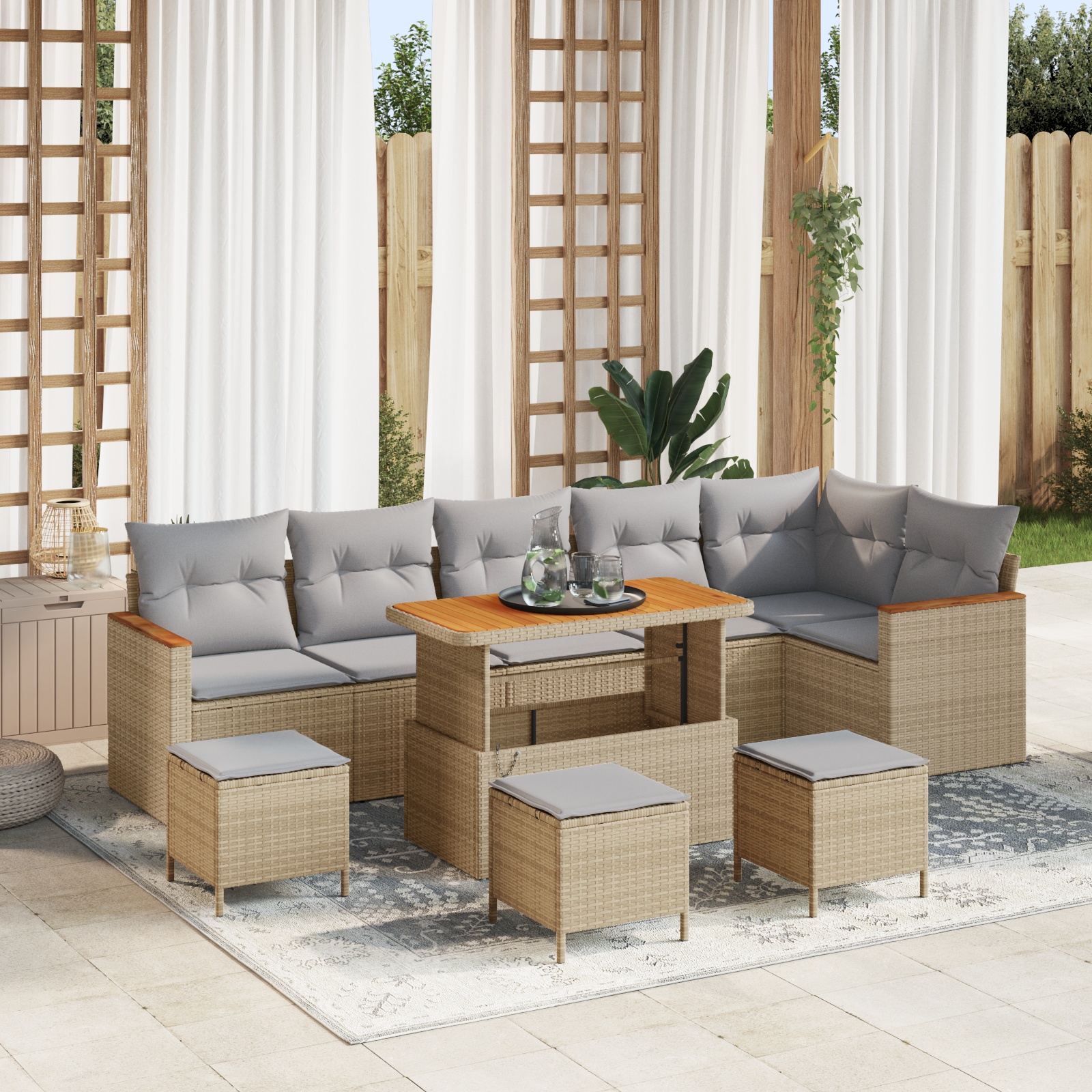3363072 1 Set de canapele pentru grădină cu pernă 10 pcs Bej Rattan poli Set de canapele pentru grădină cu pernă 10 pcs Bej Rattan poli