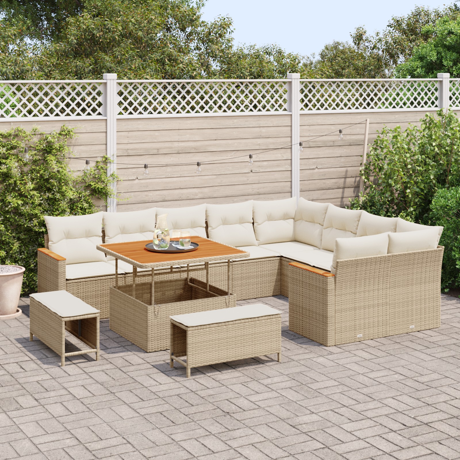 3363076 3 Set de canapele pentru grădină cu pernă 12 pcs Bej Rattan poli Set de canapele pentru grădină cu pernă 12 pcs Bej Rattan poli - imagine 3