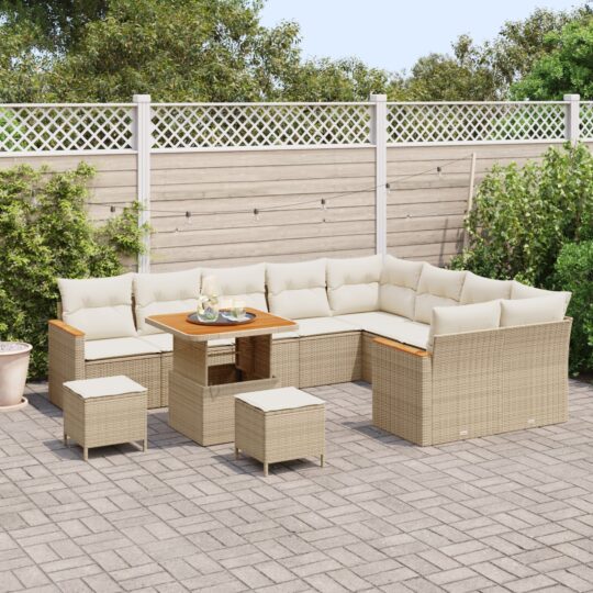 3363081 3 Set de canapele pentru grădină cu pernă 12 pcs Bej Rattan poli 3363081 3