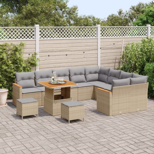 3363082 3 Set de canapele pentru grădină cu pernă 12 pcs Bej Rattan poli 3363082 3
