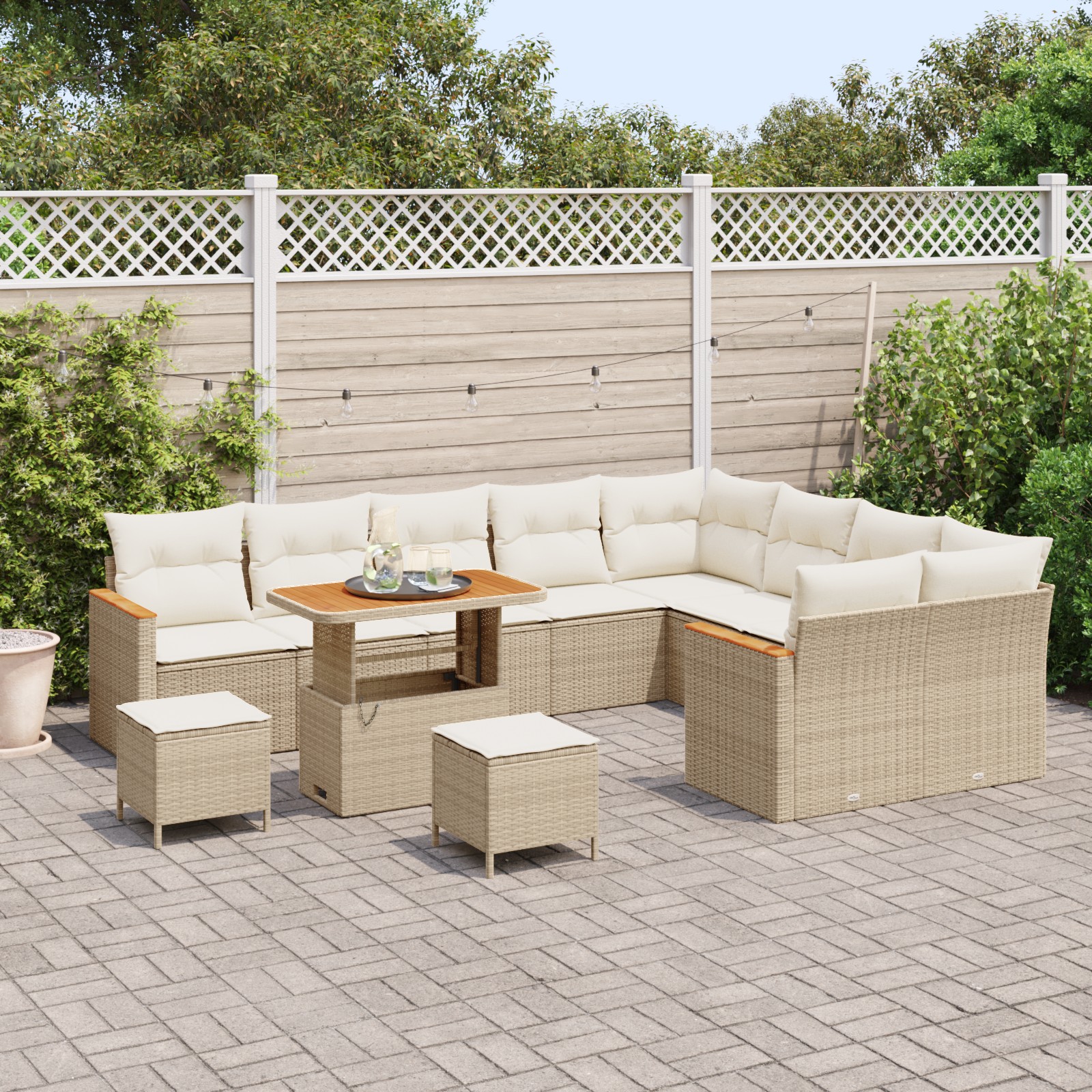 3363086 3 Set de canapele pentru grădină cu pernă 12 pcs Bej Rattan poli Set de canapele pentru grădină cu pernă 12 pcs Bej Rattan poli - imagine 3