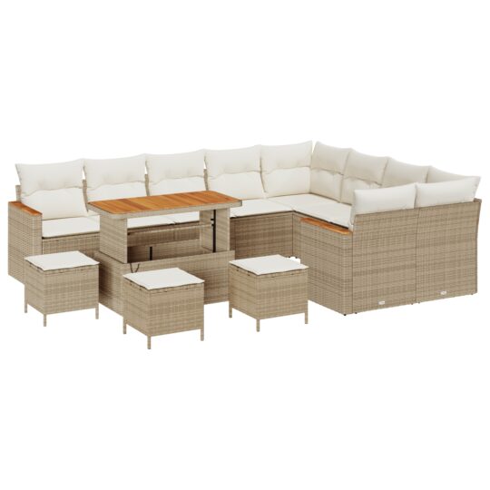 Alternative view of Set de canapele pentru grădină cu pernă 13 pcs Bej Rattan poli