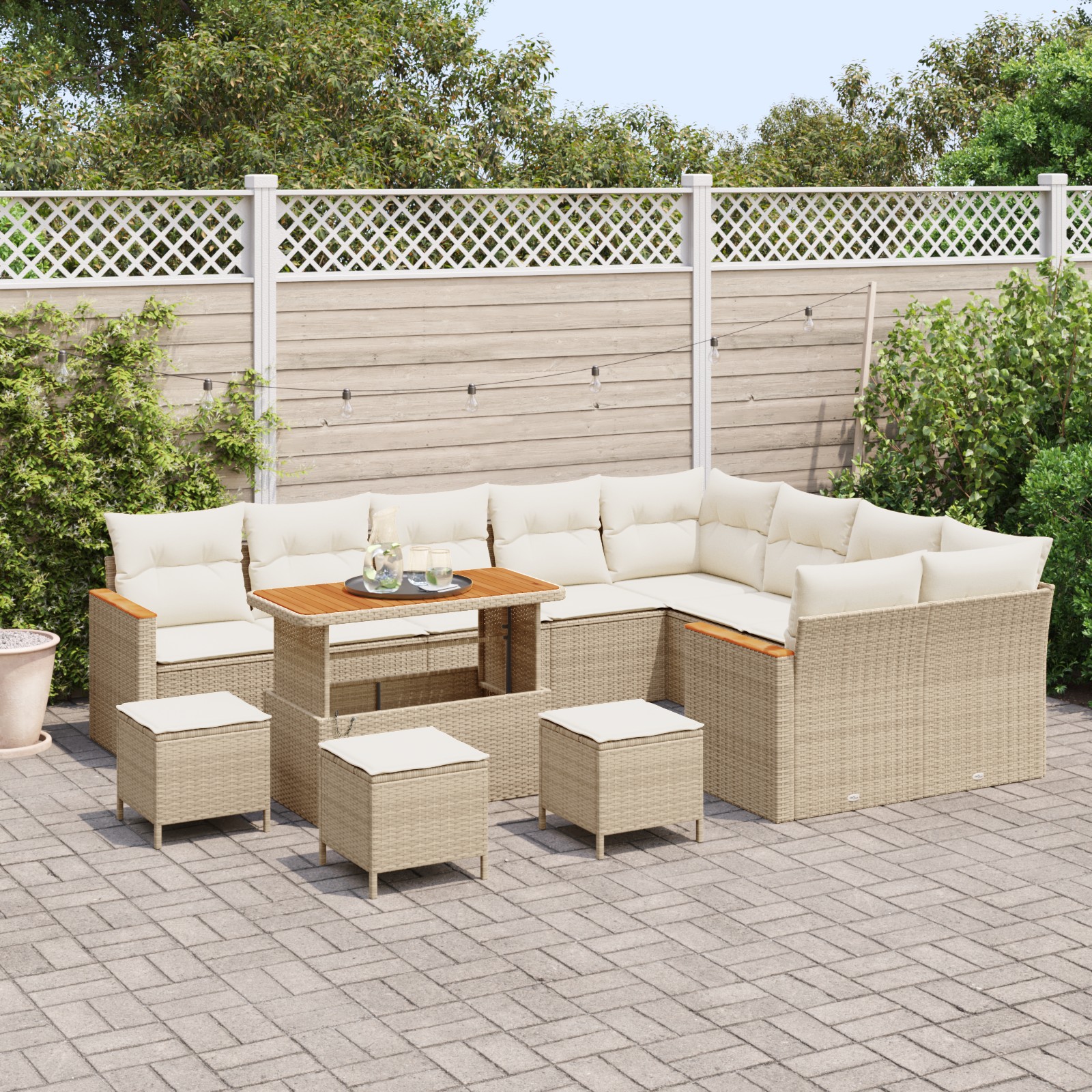 3363091 3 Set de canapele pentru grădină cu pernă 13 pcs Bej Rattan poli Set de canapele pentru grădină cu pernă 13 pcs Bej Rattan poli - imagine 3