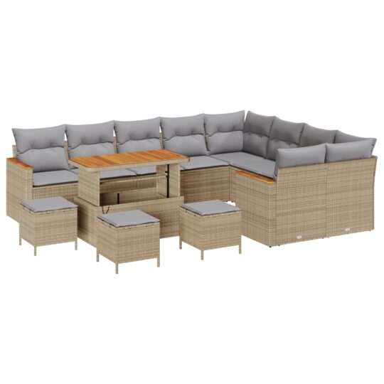Alternative view of Set de canapele pentru grădină cu pernă 13 pcs Bej Rattan poli