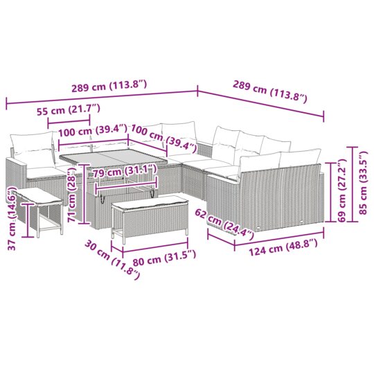 3363094 12 Set de canapele pentru grădină 13 pcs Negru Rattan poli 3363094 12