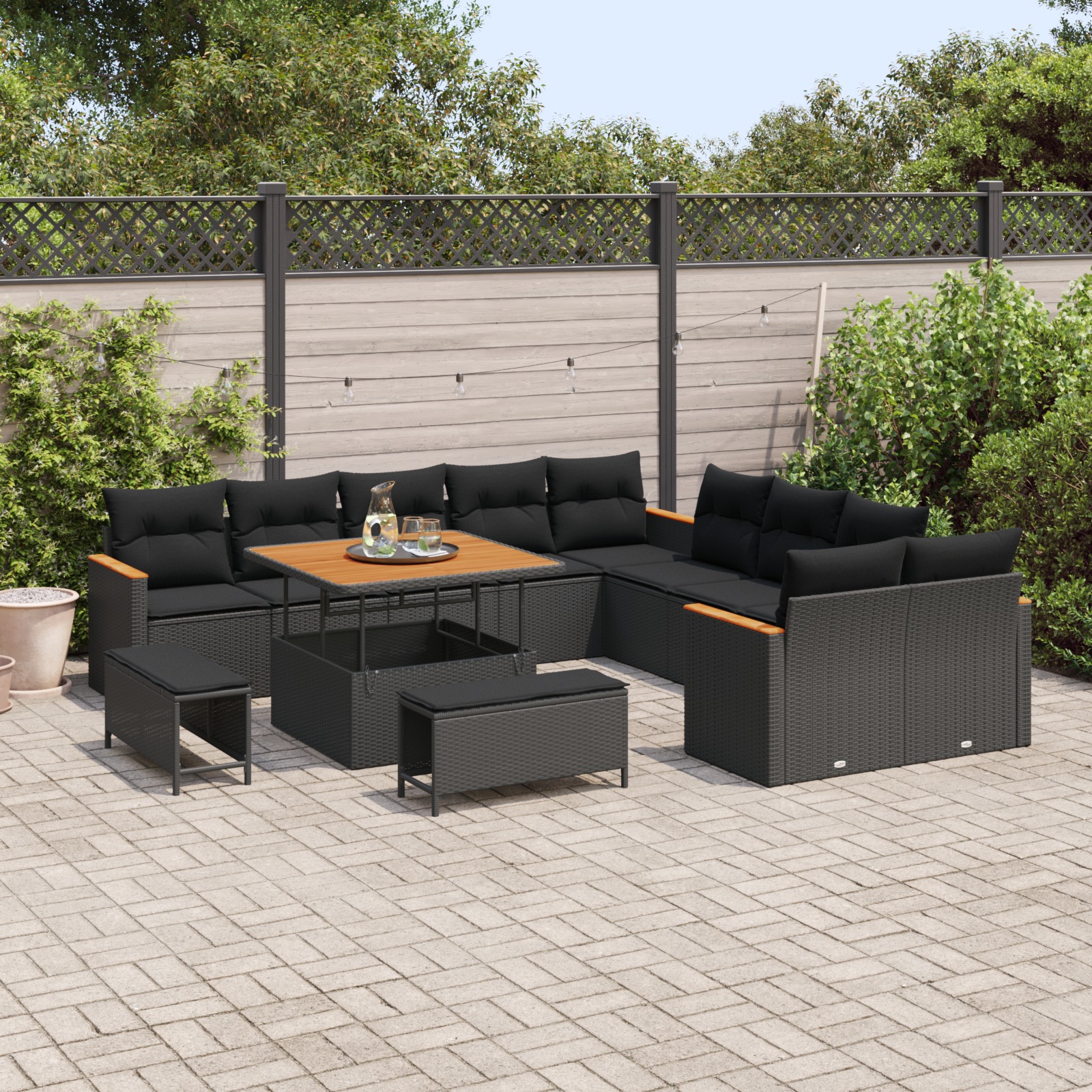 3363094 3 Set de canapele pentru grădină 13 pcs Negru Rattan poli Set de canapele pentru grădină 13 pcs Negru Rattan poli - imagine 3