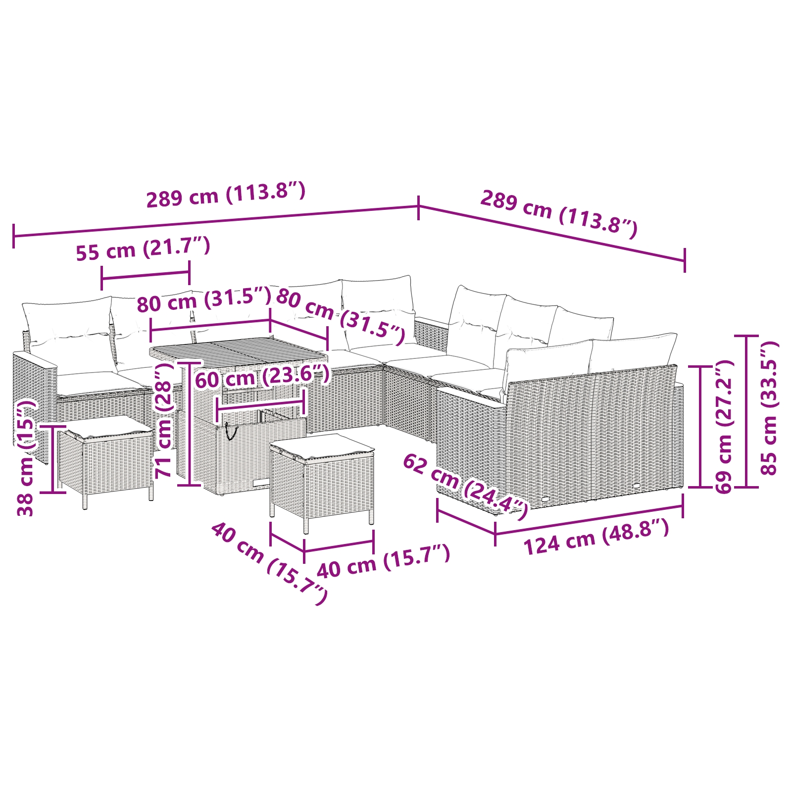 3363101 12 Set de canapele pentru grădină cu pernă 13 pcs Bej Rattan poli Set de canapele pentru grădină cu pernă 13 pcs Bej Rattan poli - imagine 12