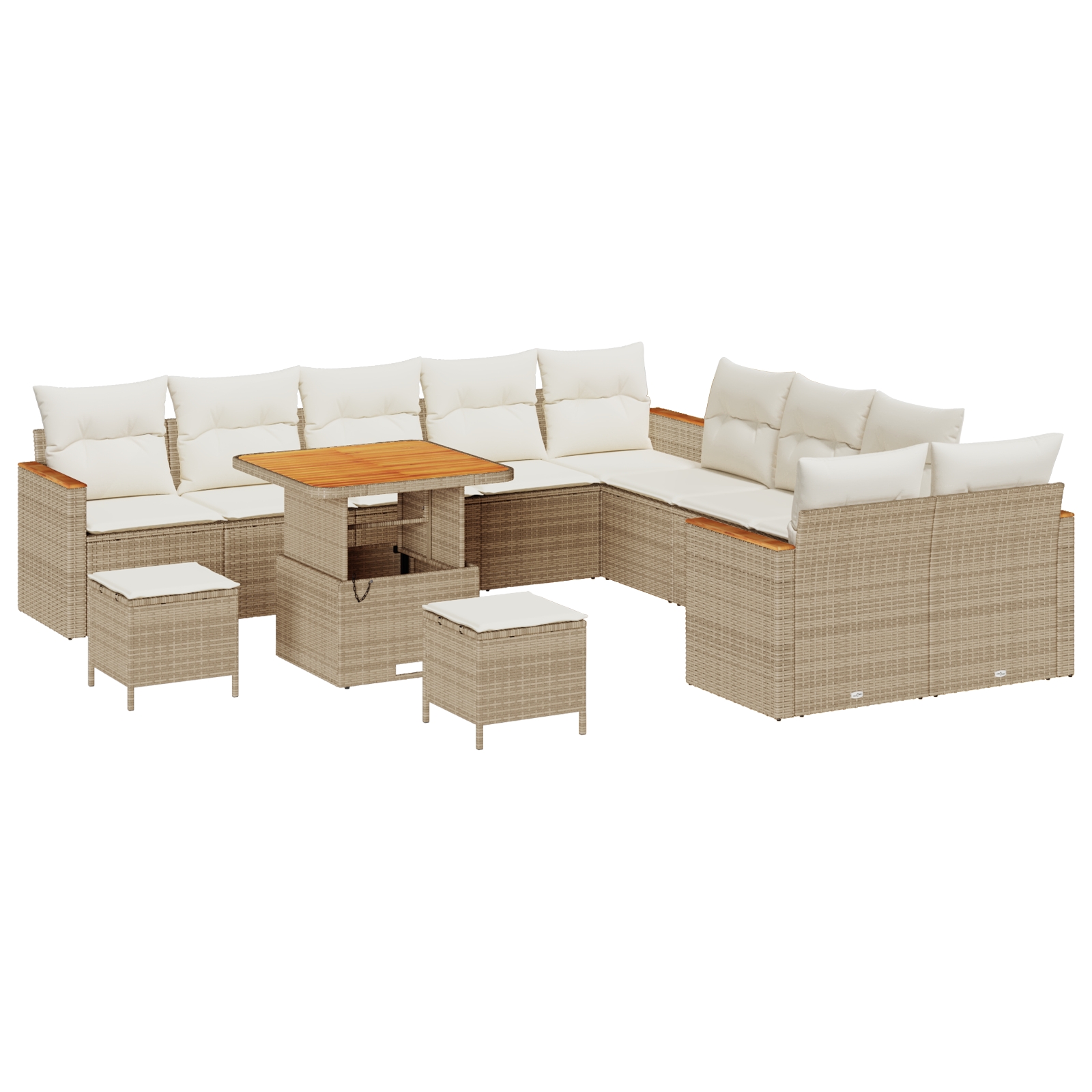 3363101 2 Set de canapele pentru grădină cu pernă 13 pcs Bej Rattan poli Set de canapele pentru grădină cu pernă 13 pcs Bej Rattan poli - imagine 2