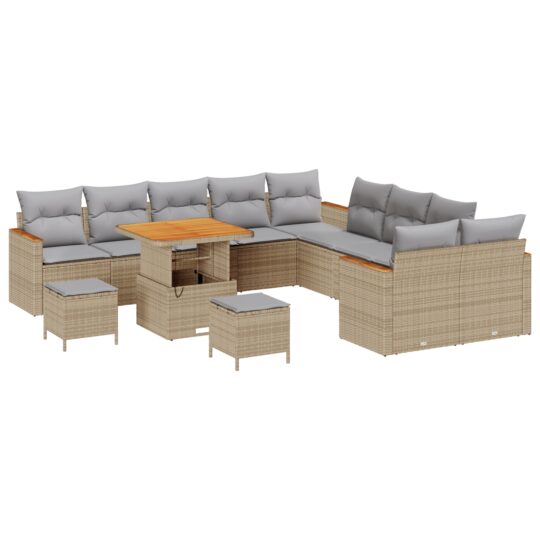 3363102 2 Set de canapele pentru grădină cu pernă 13 pcs Bej Rattan poli 3363102 2