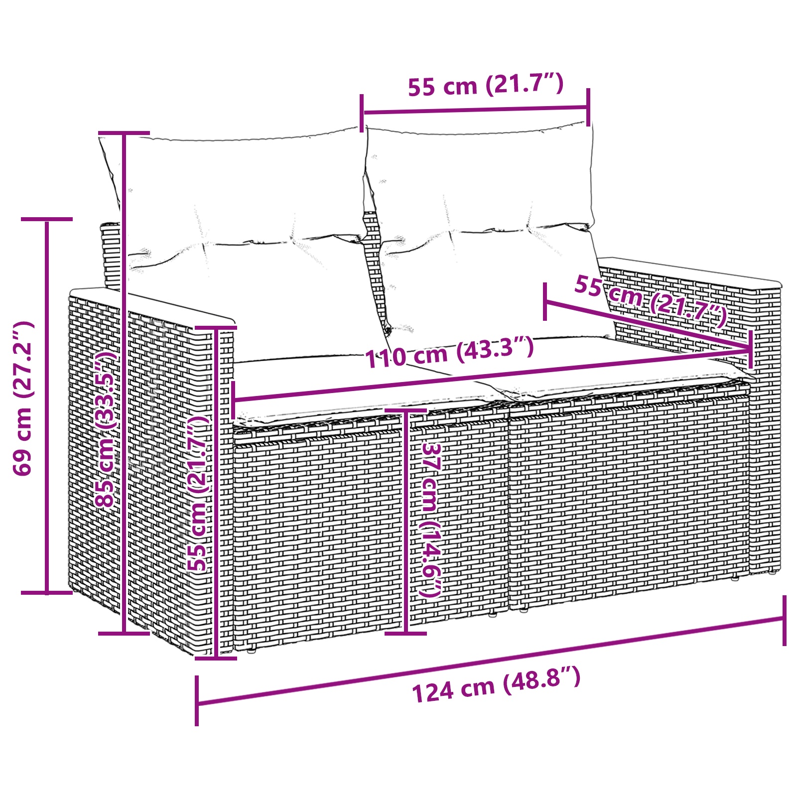 3363105 10 Set de canapele pentru grădină 13 pcs Negru Rattan poli Set de canapele pentru grădină 13 pcs Negru Rattan poli - imagine 10
