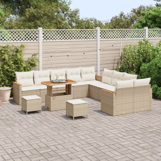 3363106 3 Set de canapele pentru grădină cu pernă 13 pcs Bej Rattan poli 3363106 3