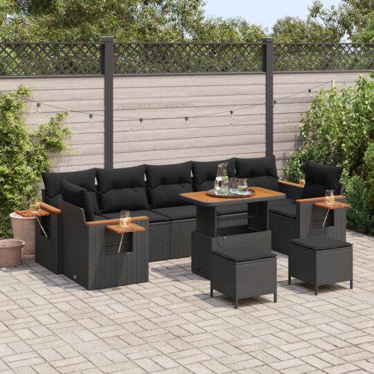 Set de canapele pentru grădină 10 pcs Negru 90 x 55 x 71 cm