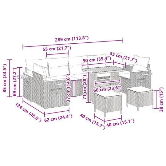 3363160 13 Set de canapele pentru grădină cu pernă 10 pcs negru și crem 3363160 13