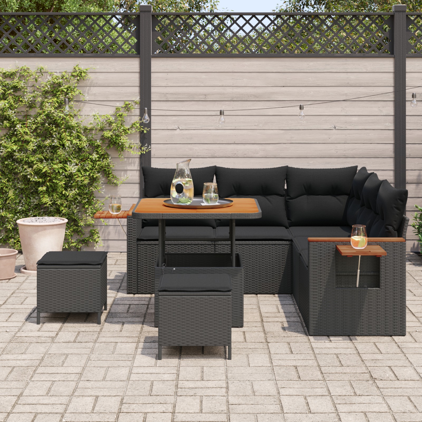 3363169 3 Set de canapele pentru grădină 8 pcs Negru 80 x 80 x 71 cm Set de canapele pentru grădină 8 pcs Negru 80 x 80 x 71 cm - imagine 3