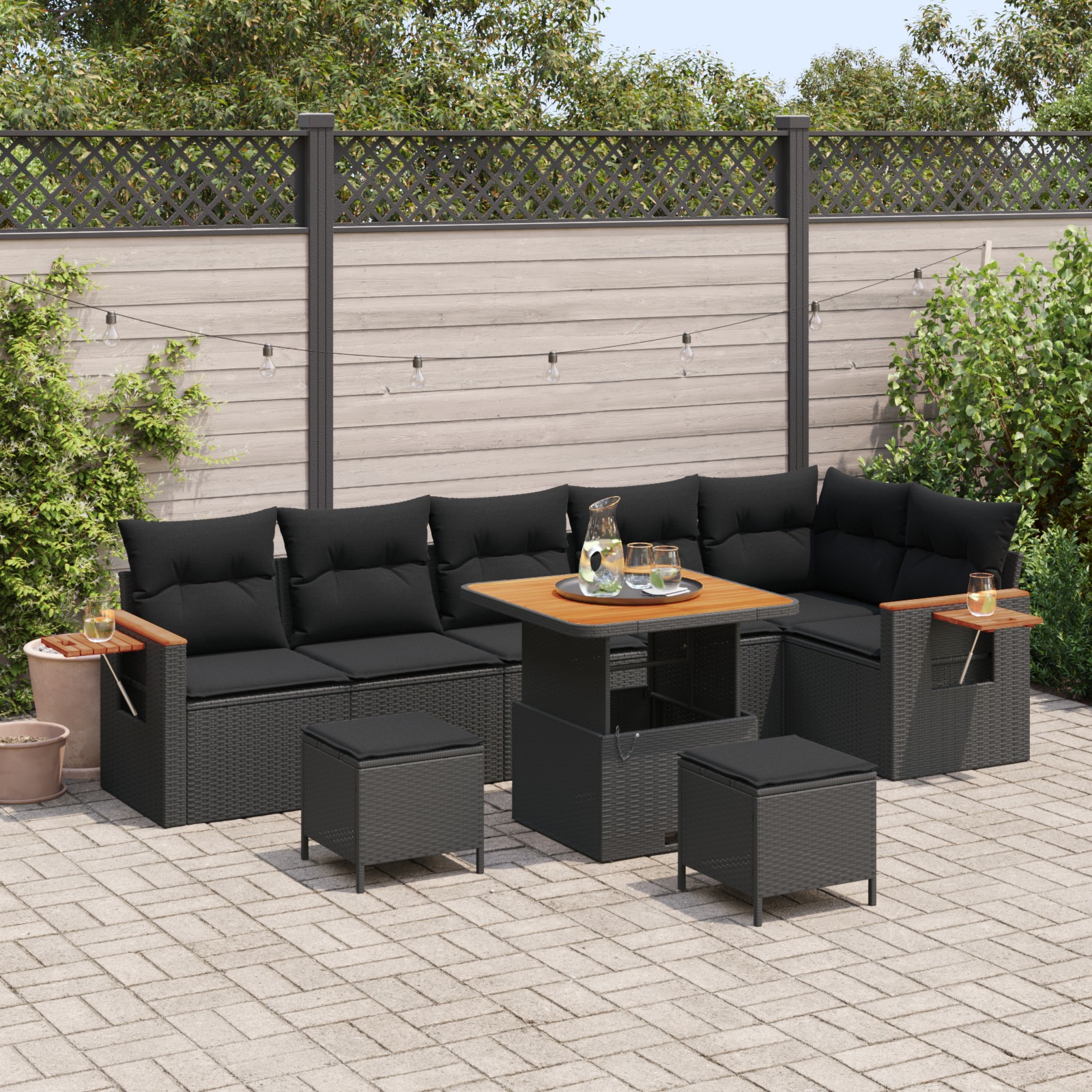 3363189 1 Set de canapele pentru grădină 9 pcs Negru 80 x 80 x 71 cm Set de canapele pentru grădină 9 pcs Negru 80 x 80 x 71 cm