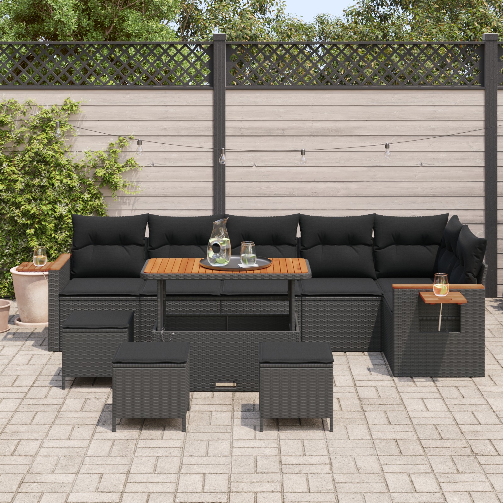 3363199 3 Set de canapele pentru grădină 10 pcs Negru 110 x 55 x 71 cm Set de canapele pentru grădină 10 pcs Negru 110 x 55 x 71 cm - imagine 3