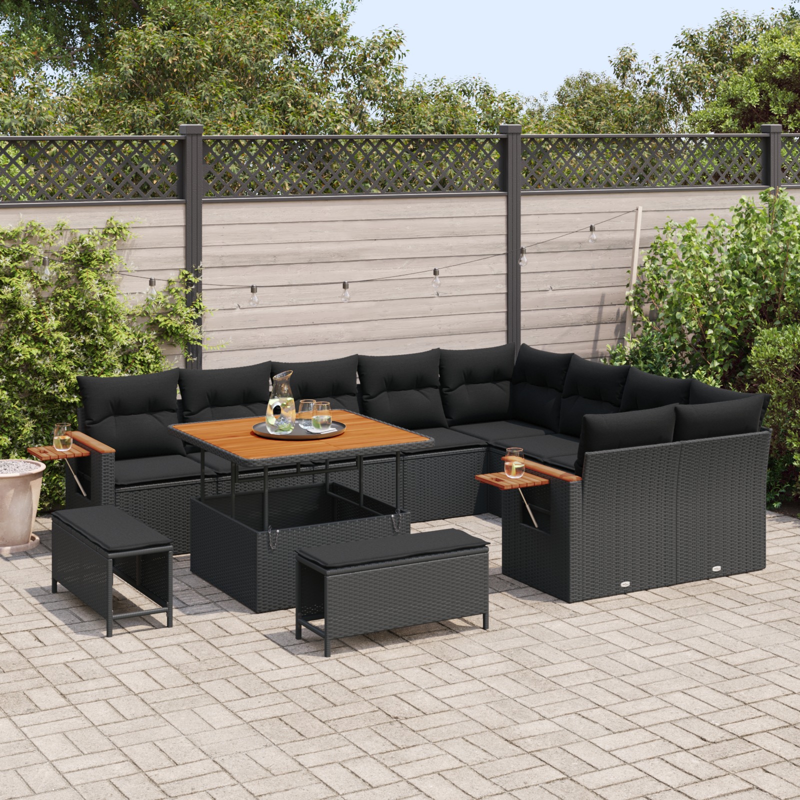 3363204 3 Set de canapele pentru grădină 12 pcs Negru 100 x 100 x 71 cm Set de canapele pentru grădină 12 pcs Negru 100 x 100 x 71 cm - imagine 3