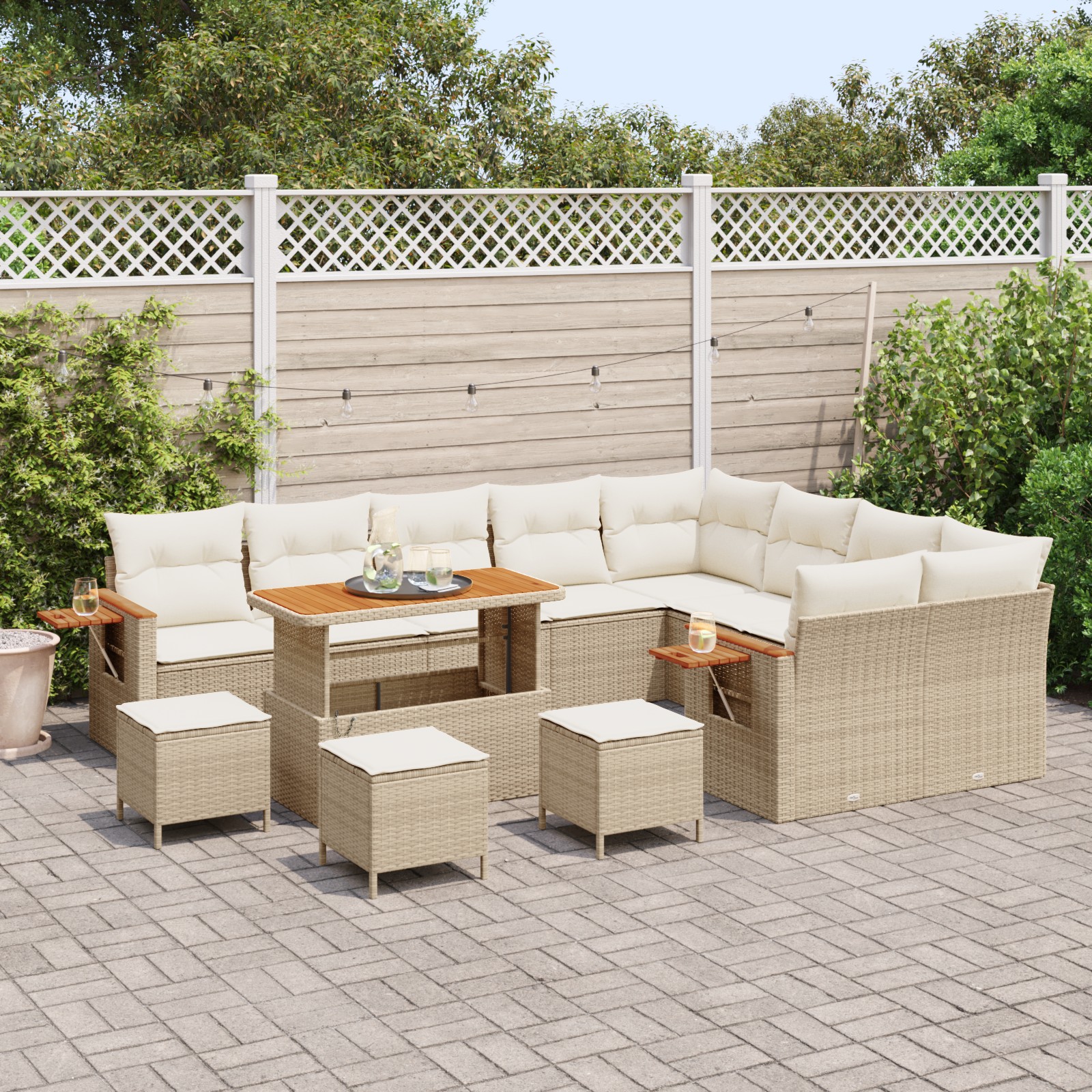 3363221 3 Set de canapele pentru grădină cu pernă 13 pcs bej și crem Set de canapele pentru grădină cu pernă 13 pcs bej și crem - imagine 3