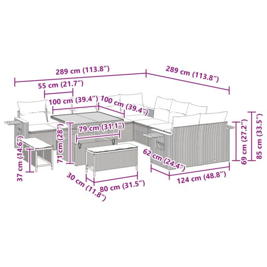 3363228 13 Set de canapele pentru grădină 13 pcs Gri 100 x 100 x 71 cm 3363228 13