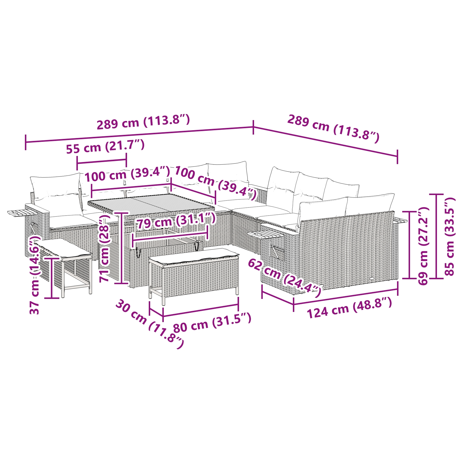 3363228 13 Set de canapele pentru grădină 13 pcs Gri 100 x 100 x 71 cm Set de canapele pentru grădină 13 pcs Gri 100 x 100 x 71 cm - imagine 13