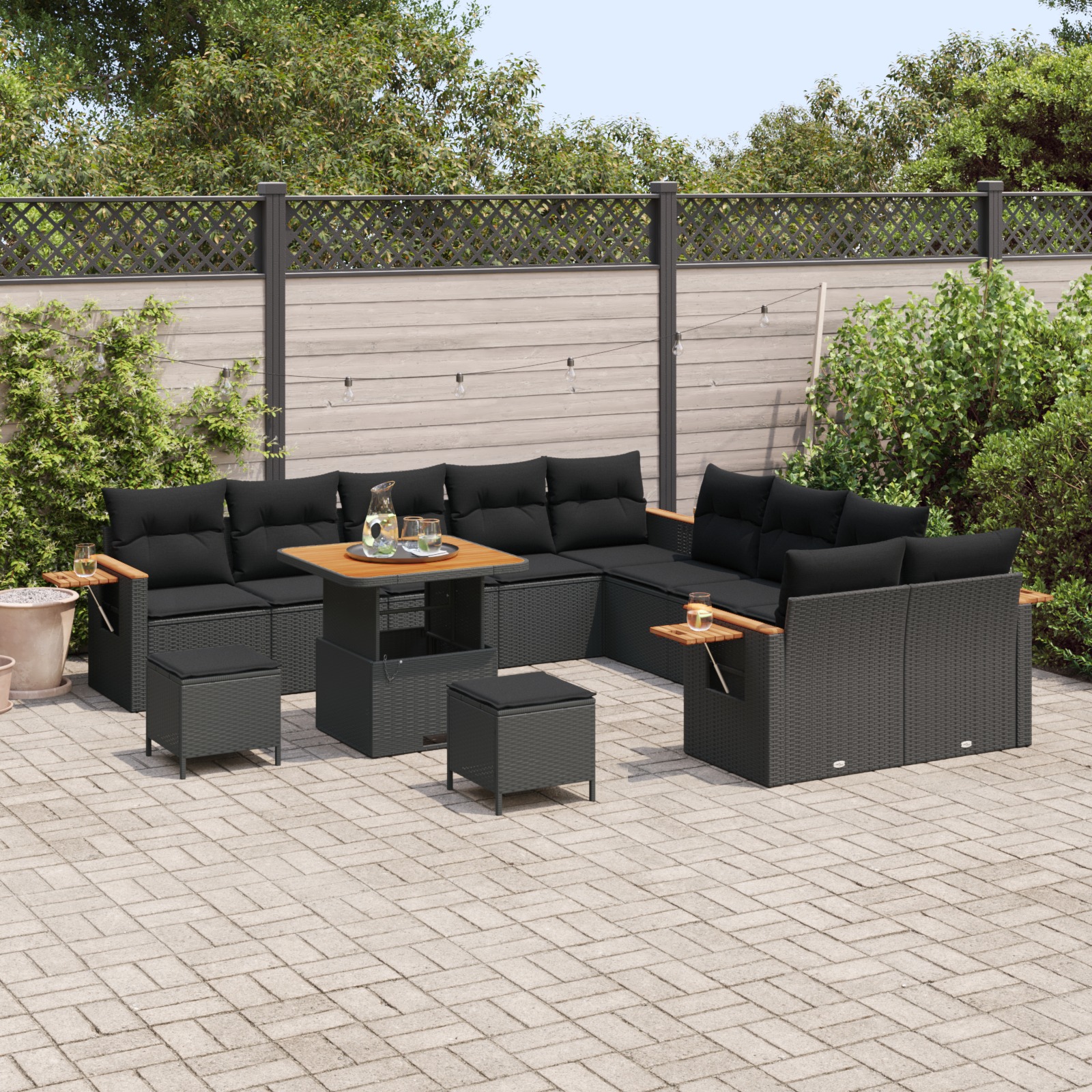 3363229 3 Set de canapele pentru grădină 13 pcs Negru 80 x 80 x 71 cm Set de canapele pentru grădină 13 pcs Negru 80 x 80 x 71 cm - imagine 3