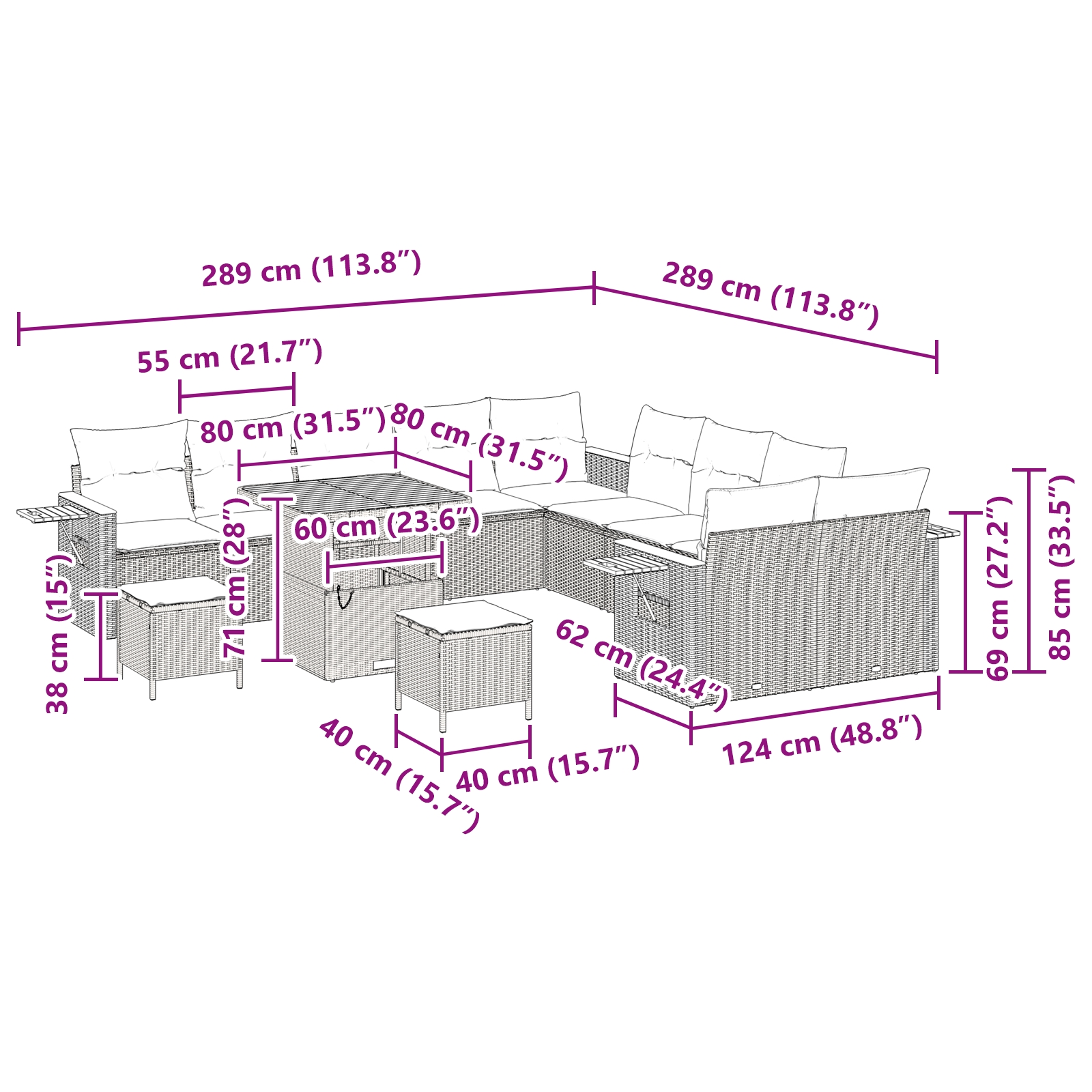 3363230 13 Set de canapele pentru grădină cu pernă 13 pcs negru și crem Set de canapele pentru grădină cu pernă 13 pcs negru și crem - imagine 13