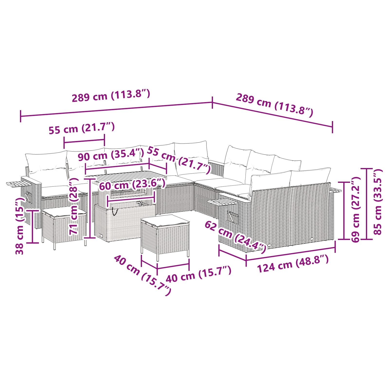 3363234 13 Set de canapele pentru grădină 13 pcs Negru 90 x 55 x 71 cm Set de canapele pentru grădină 13 pcs Negru 90 x 55 x 71 cm - imagine 13