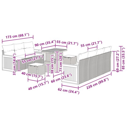 3363271 9 Set de canapele pentru grădină cu pernă 10 pcs bej și crem 3363271 9