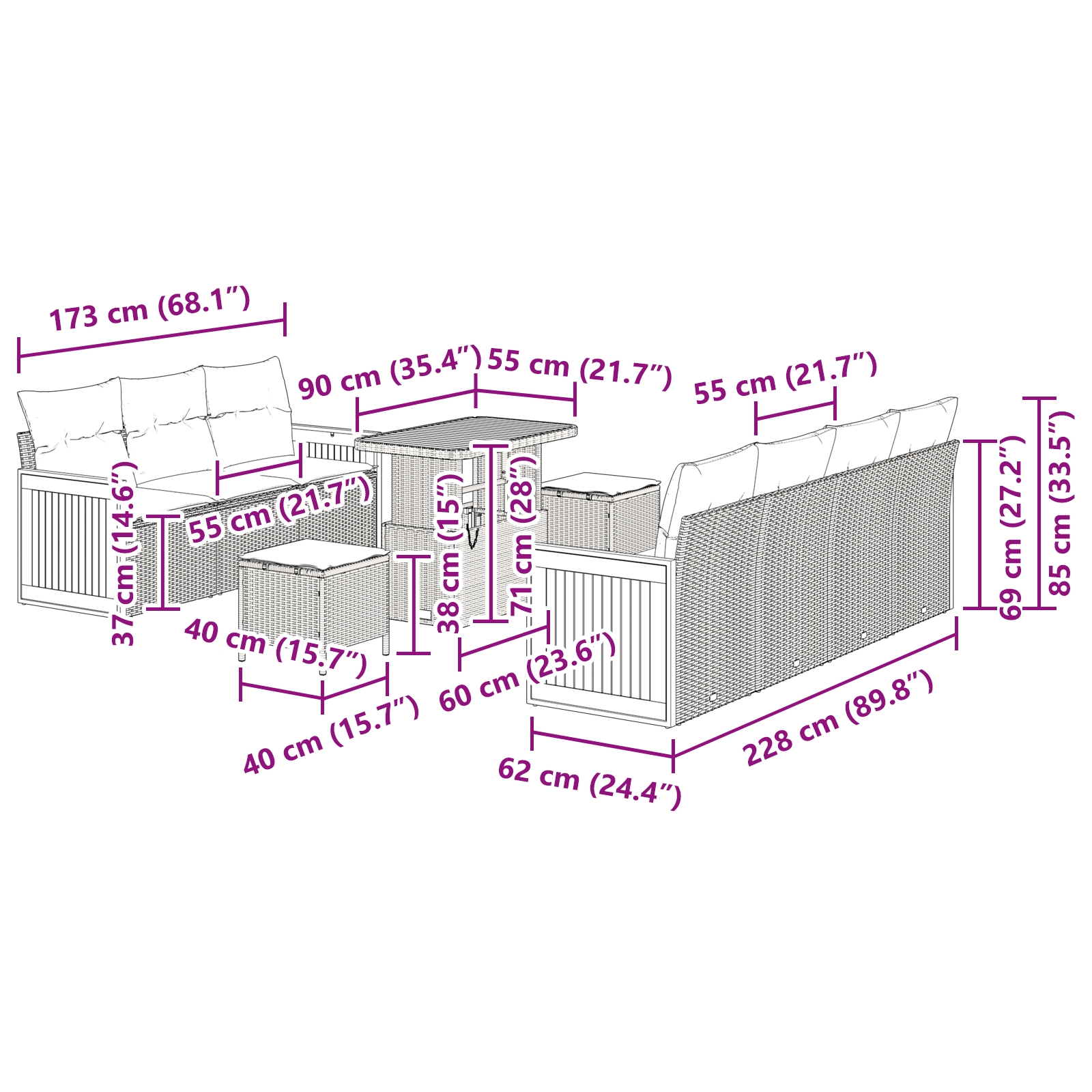 3363271 9 Set de canapele pentru grădină cu pernă 10 pcs bej și crem Set de canapele pentru grădină cu pernă 10 pcs bej și crem - imagine 9