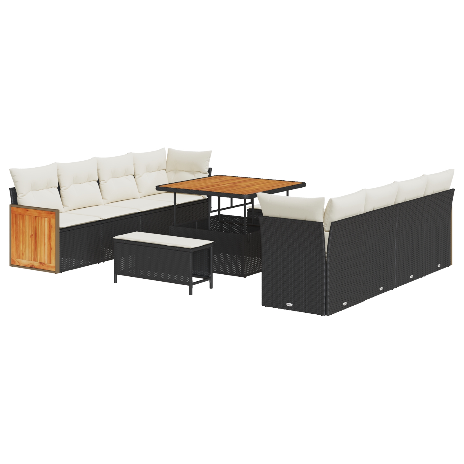 3363285 2 Set de canapele pentru grădină cu pernă 11 pcs negru și crem Set de canapele pentru grădină cu pernă 11 pcs negru și crem - imagine 2