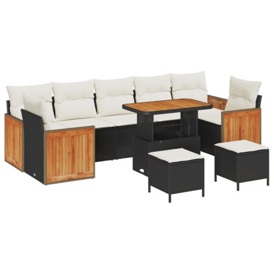 3363290 2 Set de canapele pentru grădină cu pernă 10 pcs negru și crem 3363290 2