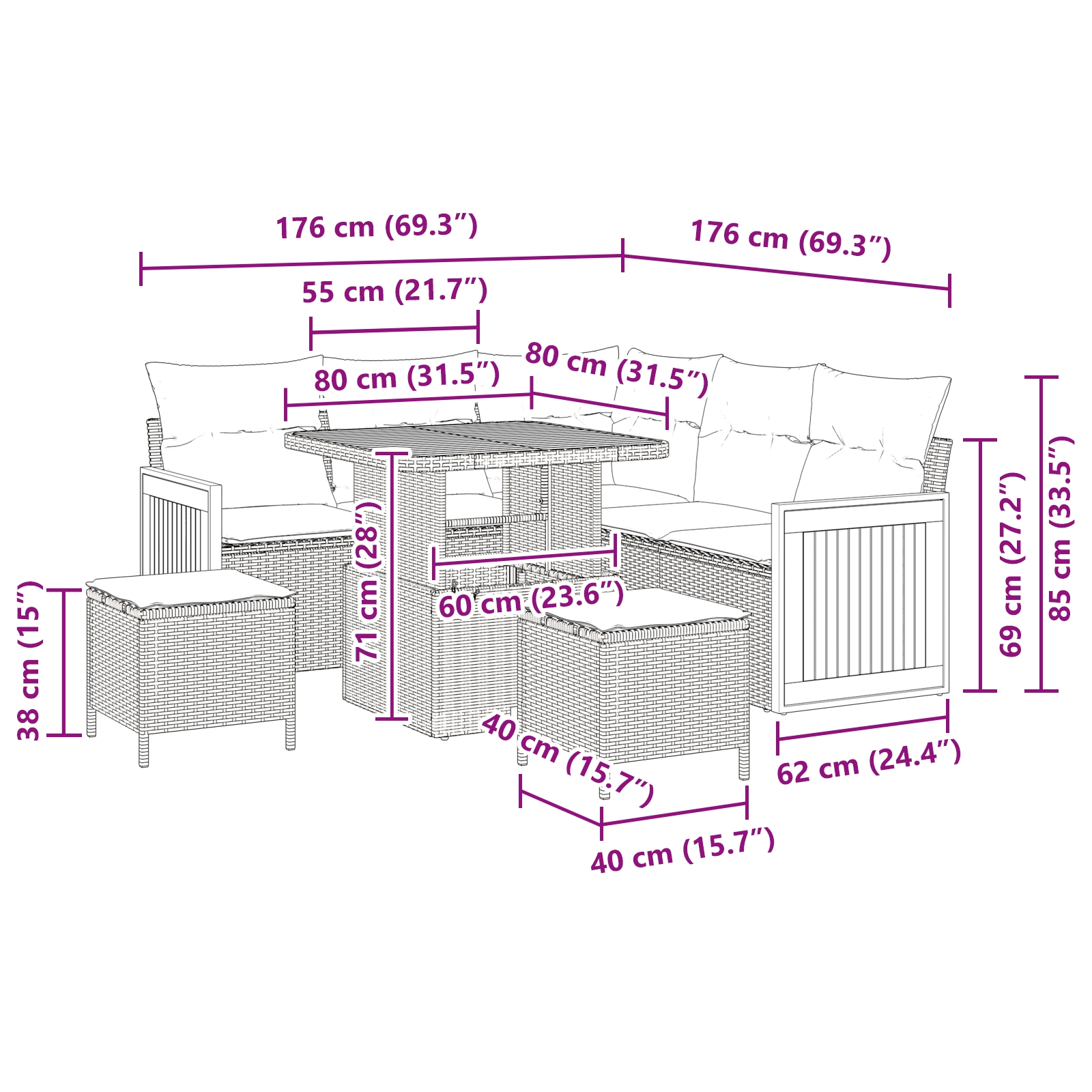 3363302 9 Set de canapele pentru grădină 8 pcs bej și gri deschis Set de canapele pentru grădină 8 pcs bej și gri deschis - imagine 9